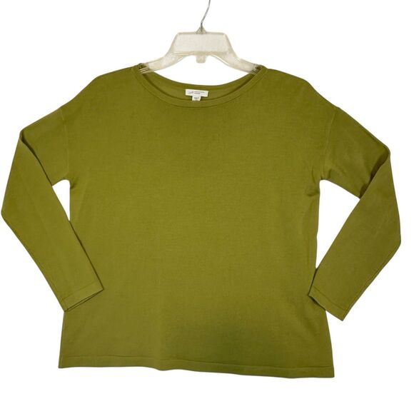 J.Jill Washable Merino Wool Sweater XS Petite Lime Green Classic Knitwear Luxe - Picture 1 of 11